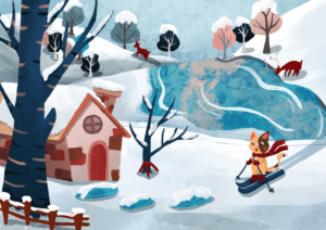 cat skying illustration