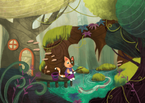 cat fishing illustration