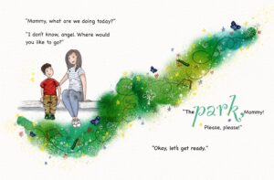 mom and boy illustration