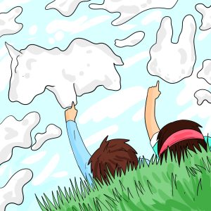 Girls clouds illustration