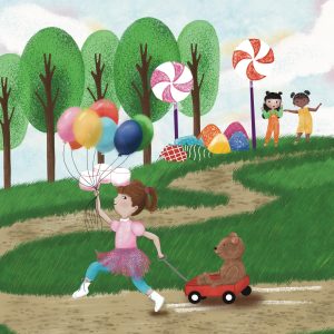 Girl with balloons illustration