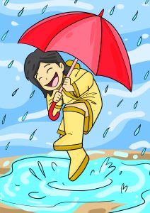 Girl under red umbrella