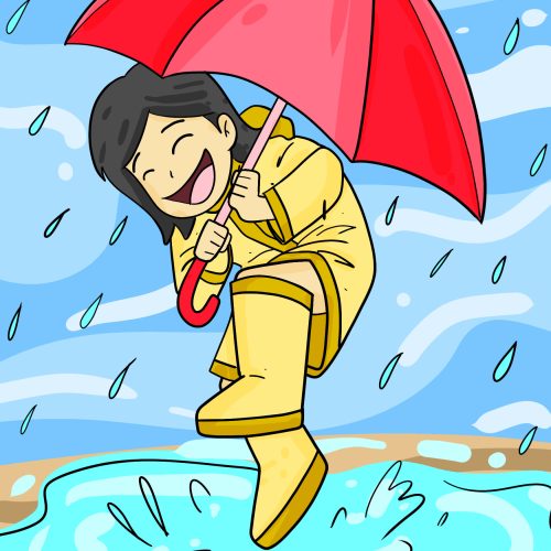 Girl under red umbrella